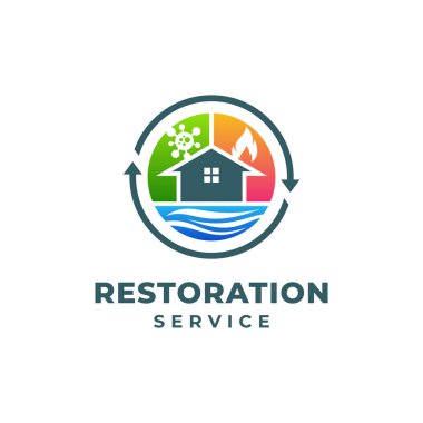 Bina Restorasyon Hizmetleri Logo Şablonu Tasarımı. Vektör illüstrasyonu
