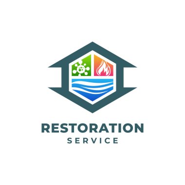 Bina Restorasyon Hizmetleri Logo Şablonu Tasarımı. Vektör illüstrasyonu