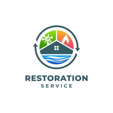 Bina Restorasyon Hizmetleri Logo Şablonu Tasarımı. Vektör illüstrasyonu