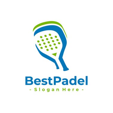 Padel spor logo tasarım şablonu. Padel tenis kortu, spor eğitimi, turnuva vesaire konsepti. Yaratıcı vektör sembolü Padel raketi.
