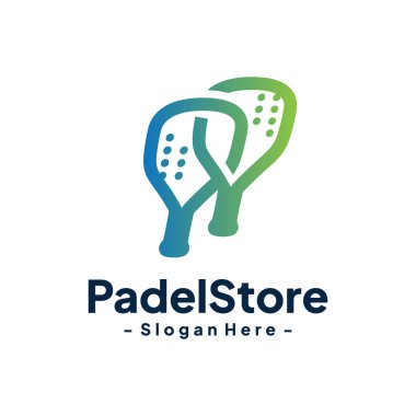 Padel spor logo tasarım şablonu. Padel tenis kortu, spor eğitimi, turnuva vesaire konsepti. Padel raketinin yaratıcı vektör ögesi.