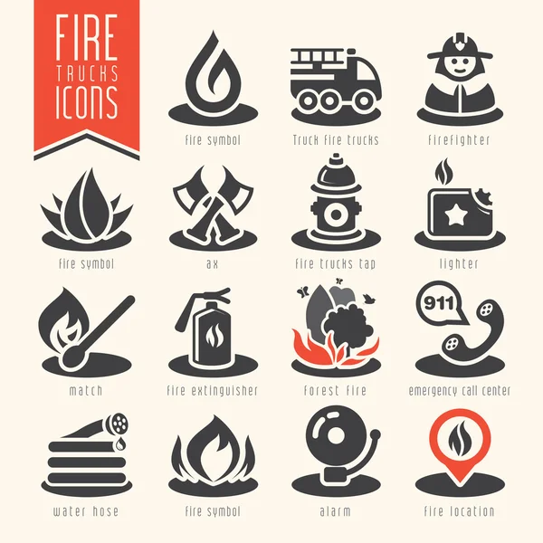 Набор значков пожарного — стоковый вектор