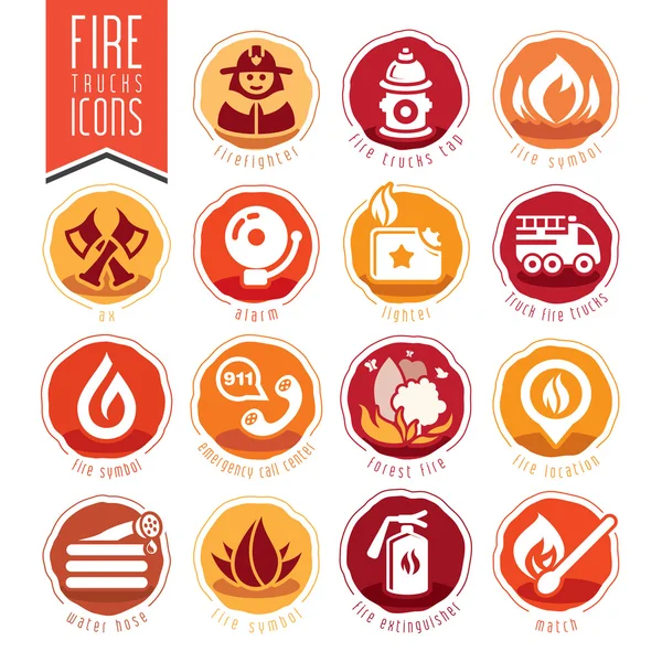 Jeu d'icônes pompier — Image vectorielle