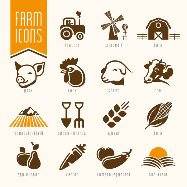Farm and butcher shop icon set