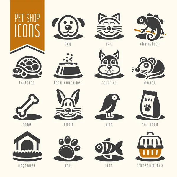 Conjunto de iconos de mascotas, veterinario, tienda de mascotas — Vector de stock