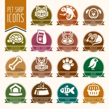 Evde beslenen hayvan, veteriner, pet shop Icon set