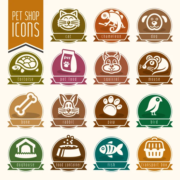 Conjunto de iconos de mascotas, veterinario, tienda de mascotas — Archivo Imágenes Vectoriales