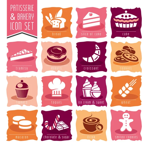 Panadería, set de iconos de pastelería — Vector de stock