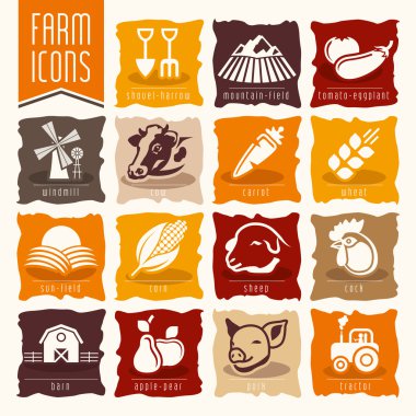 çiftlik ve kasap dükkanı Icon set
