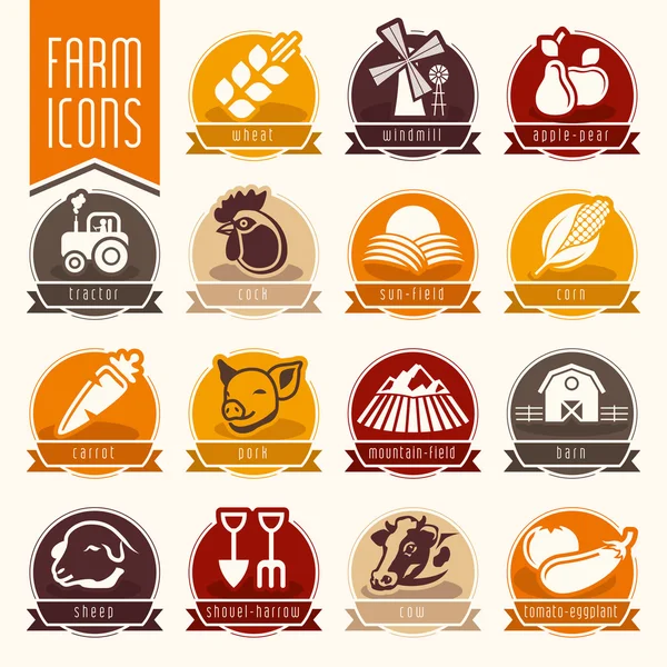 Set di icone fattoria e macelleria — Vettoriale Stock