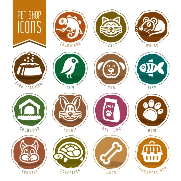 Evde beslenen hayvan, veteriner, pet shop Icon set — Stok Vektör