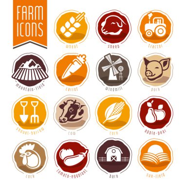 çiftlik ve kasap dükkanı Icon set