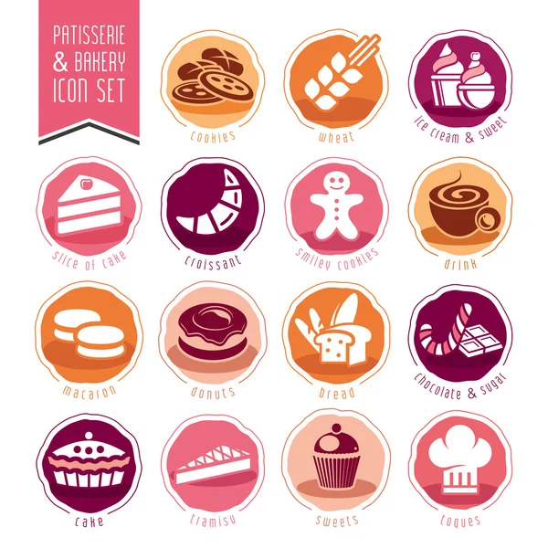 Padaria, conjunto de ícones de pastelaria — Vetor de Stock