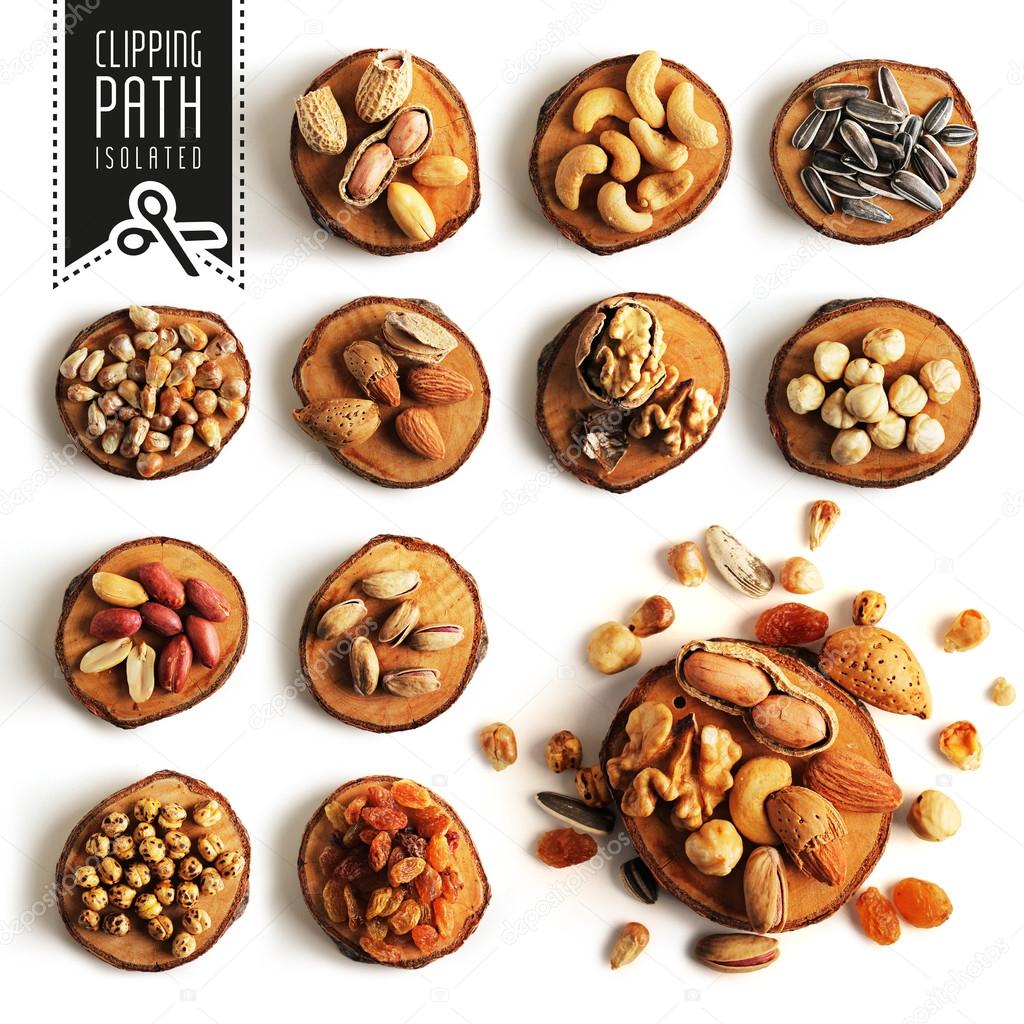 Isolated nuts set with clipping path.