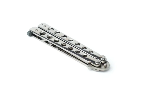 Steel butterfly knife (balisong) on white background — Stock Photo, Image