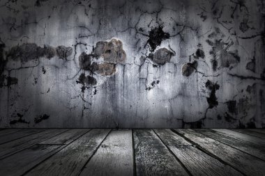 Ahşap zemin ve grunge beton dokulu arka duvar