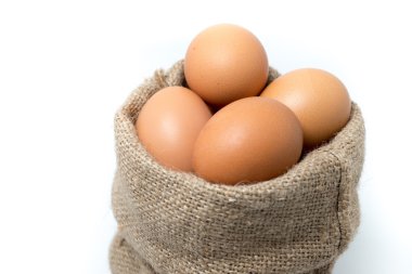 Portre tavuk yumurtası sackclot içinde