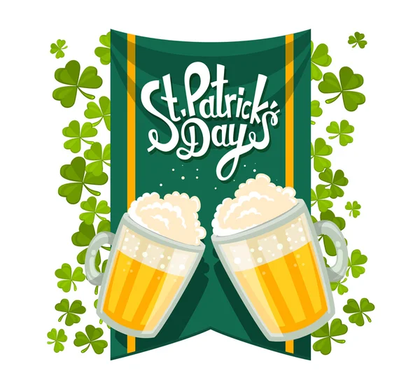 Patrick's Day greeting with two  mugs — Stockvector