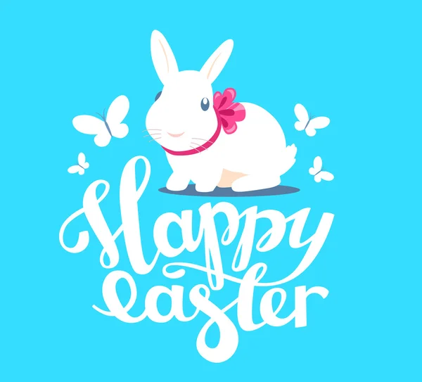 Happy Easter greetings with white bunny — Stock Vector