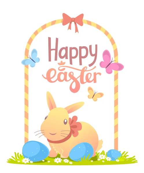 Happy Easter greetings with yellow bunny — Stock Vector