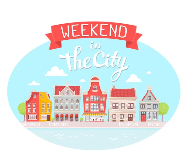 Fin de semana en la ciudad ilustración — Vector de stock