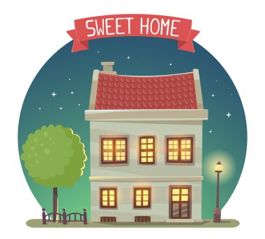 Gece evi ile tatlı ev illüstrasyon