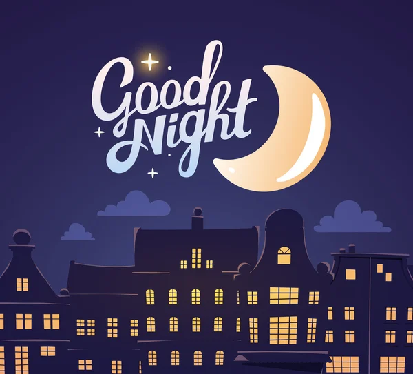 Tarjeta de buenas noches con silueta de ciudad — Vector de stock