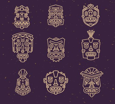 Etnik kabile maskeleri kümesi