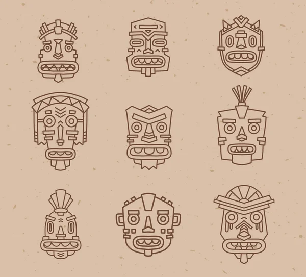Ensemble de masques colorés tribaux ethniques — Image vectorielle