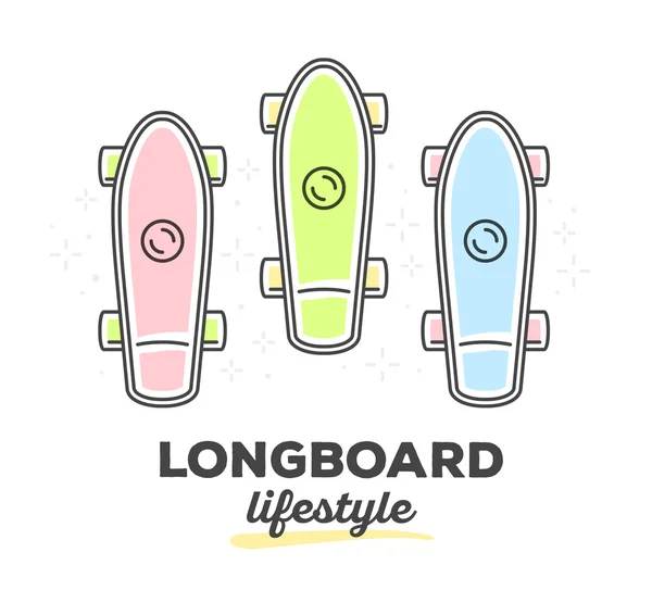 Set of colorful longboards with text — Stock Vector