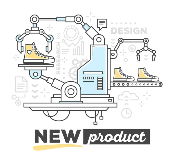 Mechanism with conveyor to produce sport footwear — Stock Vector