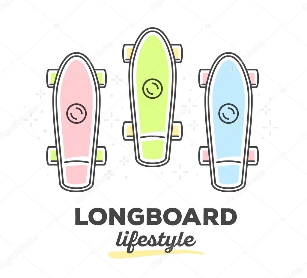 Set of colorful longboards with text Stock Vector Image by ©wowomnom