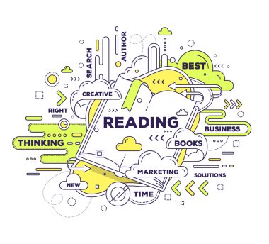 çizimi ile açık kitap okuma