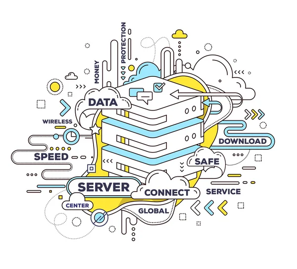 Almacenamiento en la nube con servidor de datos — Vector de stock