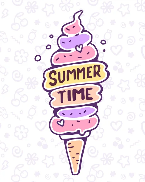 Illustration vectorielle colorée de très haute crème glacée avec texte sur — Image vectorielle