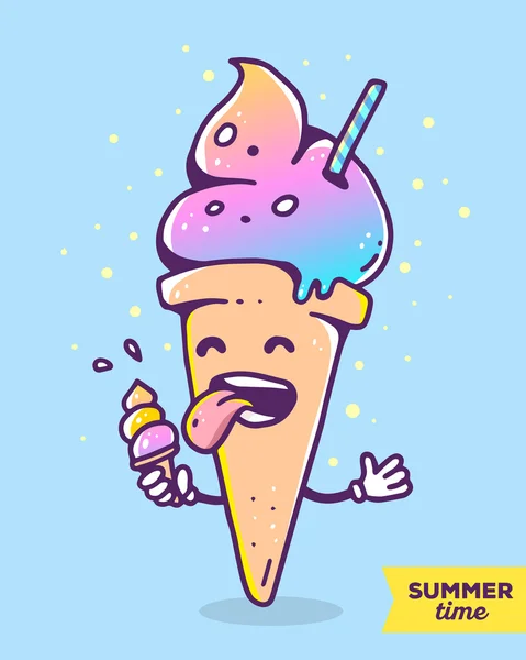 Illustration vectorielle colorée de l'esprit de crème glacée de caractère dégradé — Image vectorielle