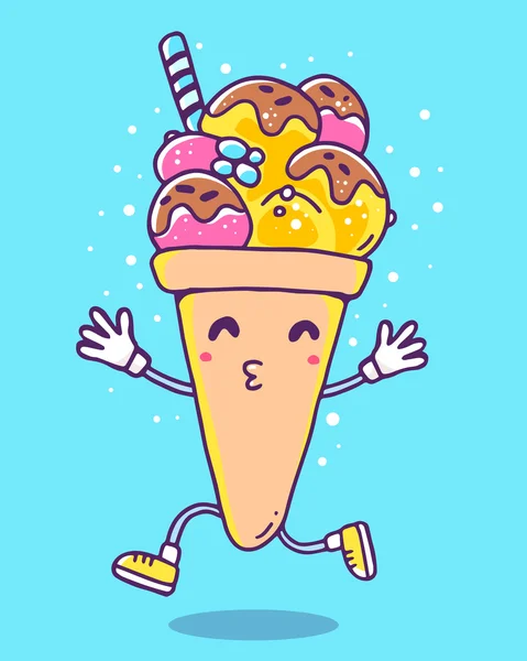Ilustração colorida do vetor do sorvete do caráter com pernas um —  Vetores de Stock