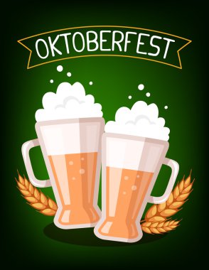 Vektör sarı bira iki büyük kupalar renkli illüstrasyon