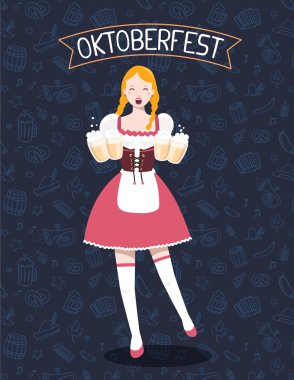 Almanca tam uzunlukta kız garson Vektör renkli illüstrasyon