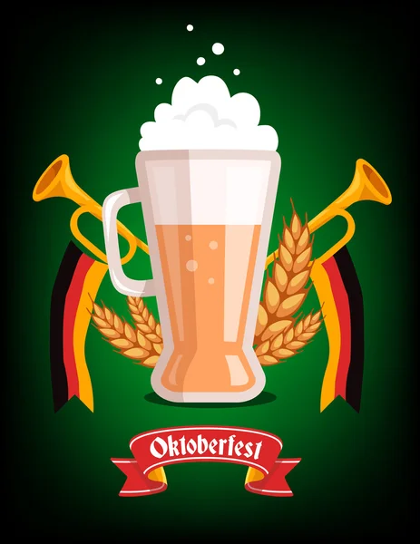 Vector colorido ilustración de taza grande de cerveza amarilla con orejas — Vector de stock