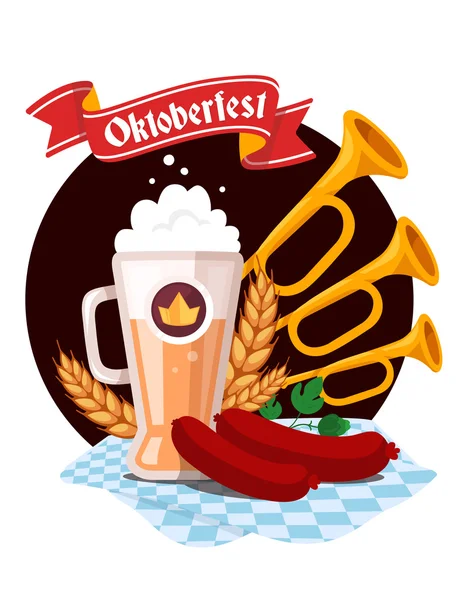 Ilustração colorida do vetor da caneca grande da cerveja amarela com orelhas — Vetor de Stock