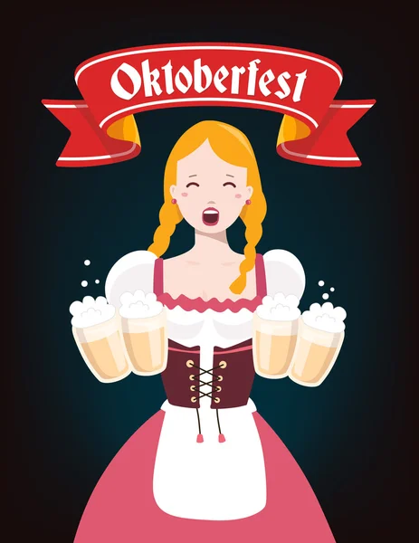 Vector colorido ilustración de camarera chica alemana en traditio — Vector de stock