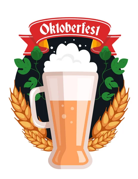 Vector colorido ilustración de taza grande de cerveza amarilla con orejas — Vector de stock