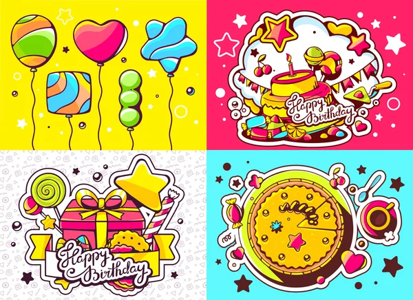 Vector creativo colorido conjunto de ilustración de cumpleaños con ballo — Vector de stock