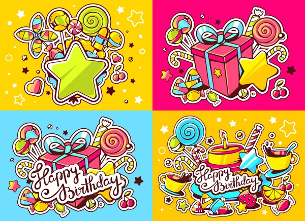 Vector creativo colorido conjunto de ilustración de cumpleaños con regalo — Vector de stock