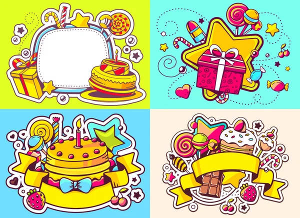 Vector creativo colorido conjunto de ilustración de cumpleaños con regalo — Vector de stock