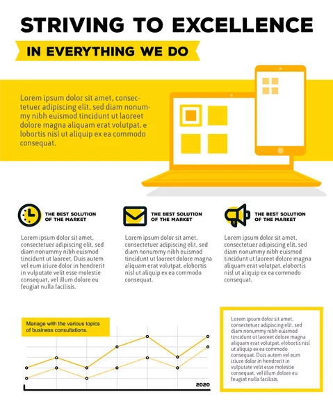 Infografía de plantilla de negocio corporativo vectorial con gráfico de línea , — Vector de stock