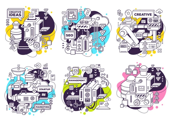 Üç boyutlu siyah ve beyaz çizim vektör seti 