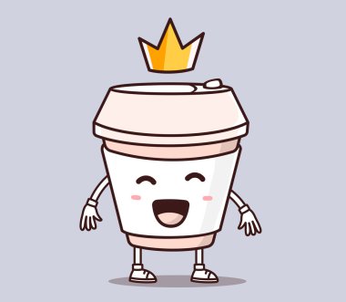 Renk vektör çizim paket servisi olan restoran kahve fincanı bağırma ile gülümse