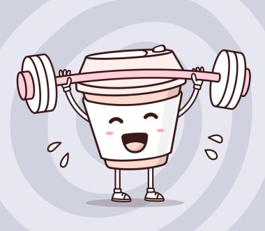 Halter kaldırma ile paket servisi olan restoran kahve fincanı vektör çizim 